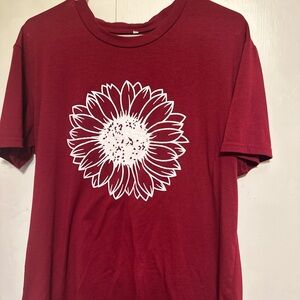 Dark Red T-Shirt with White Sunflower Design